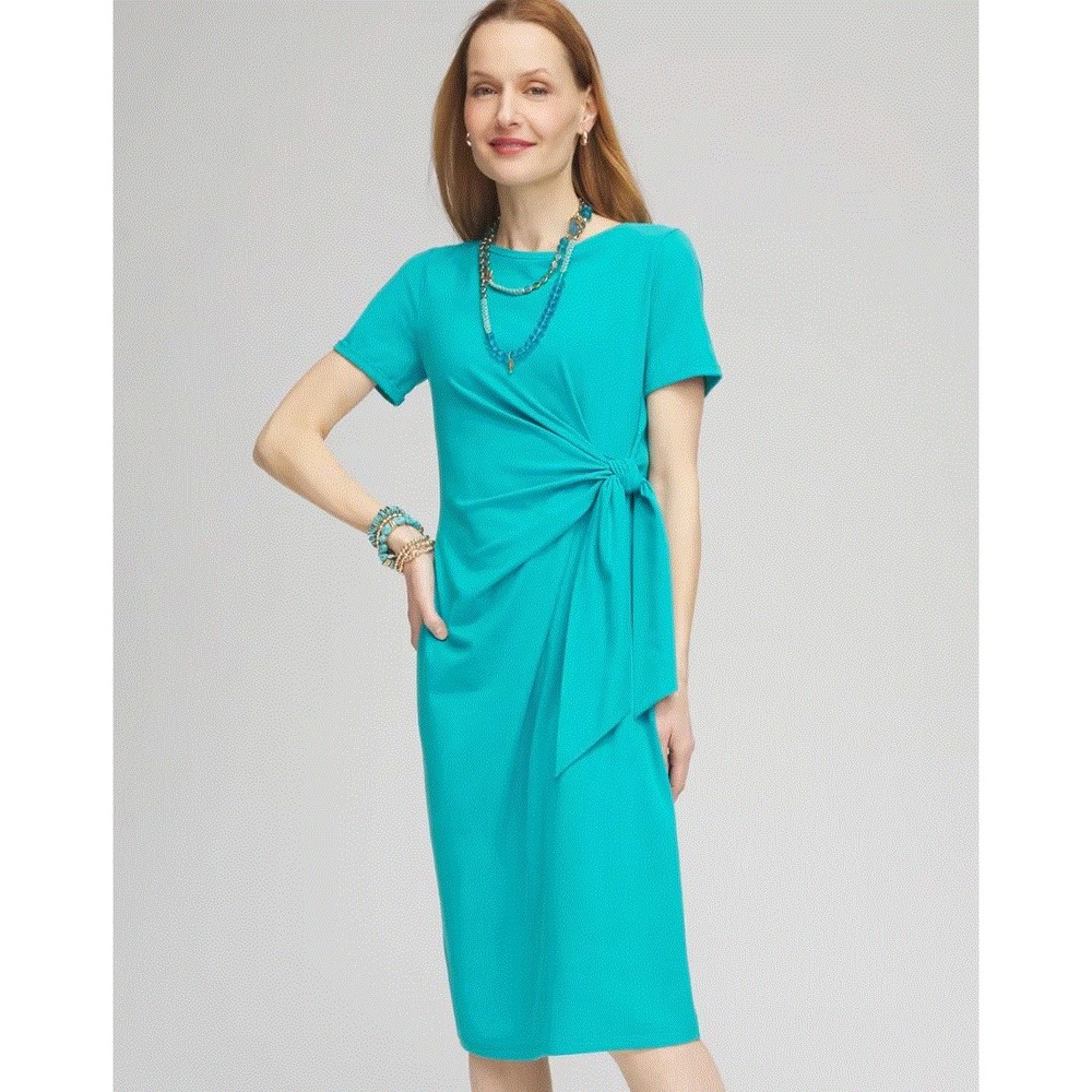 Chico's dress womens 2 US L Large blue 570389543 saronic tie twist stretch $119